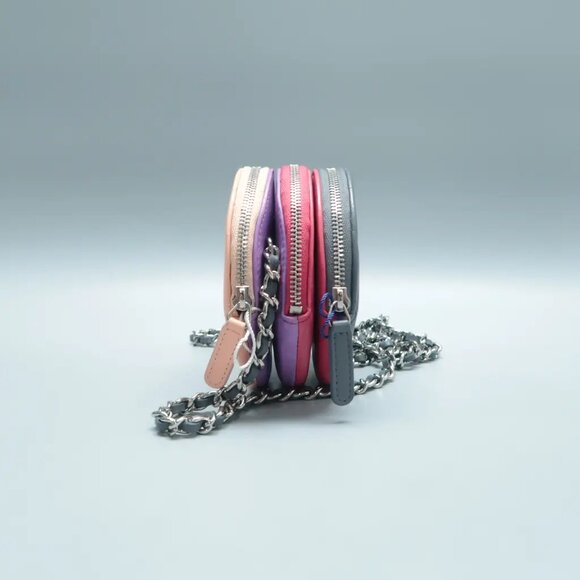 100% Authentic CHANEL Gray&Pink Leather Shoulder Bag 1596-101424 - Picture 3 of 12